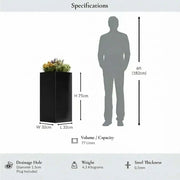 75cm Zinc Galvanised Polished Black Tall Square Planter